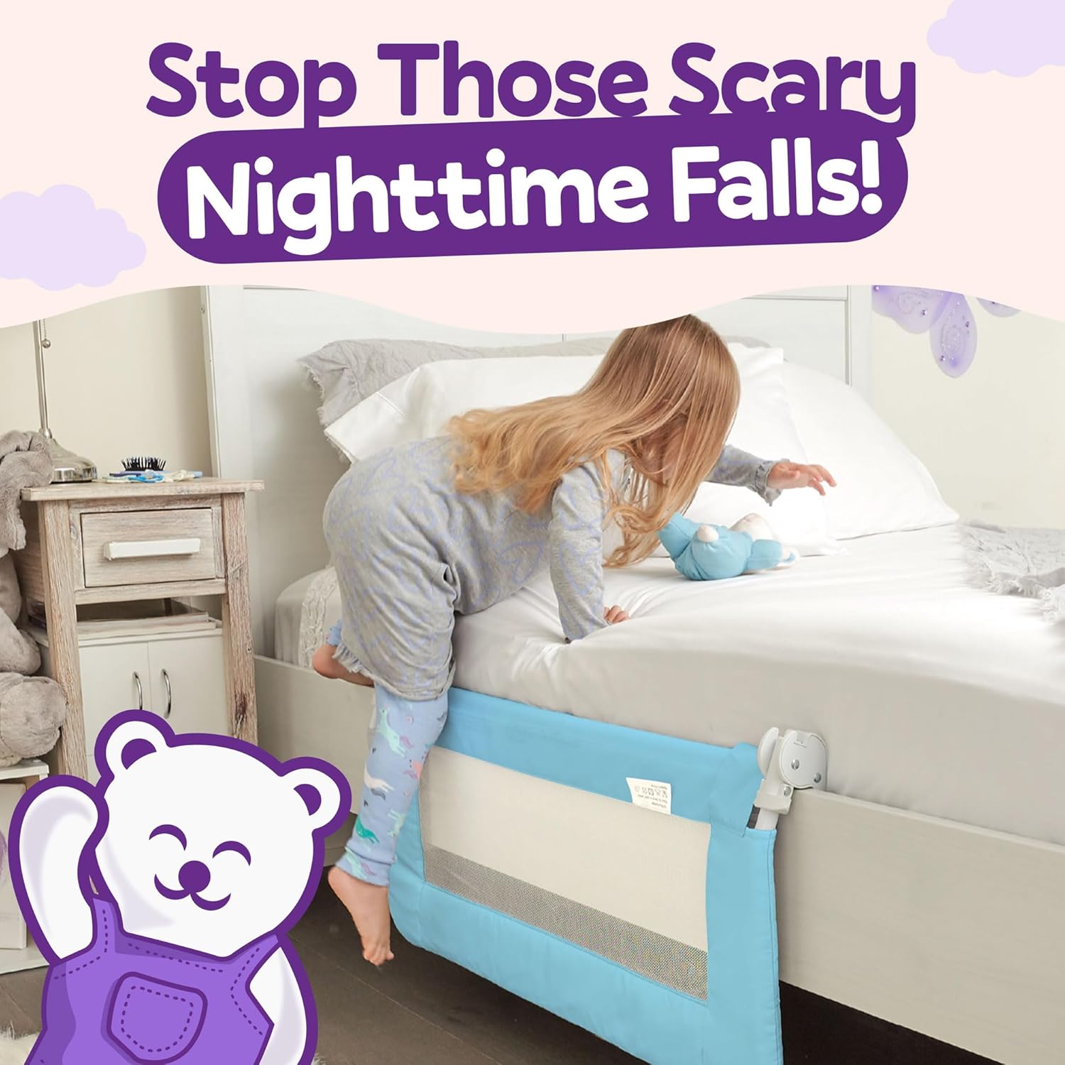 ComfyBumpy Bed Rail for Toddlers Bed Rails for Kids, Twin, Full, Queen & King Size Bed - Adjustable Toddler Bed Rail Guard - Swing Down Baby Bed Side Rail - Blue, Regular (35.5 x 19.5)1