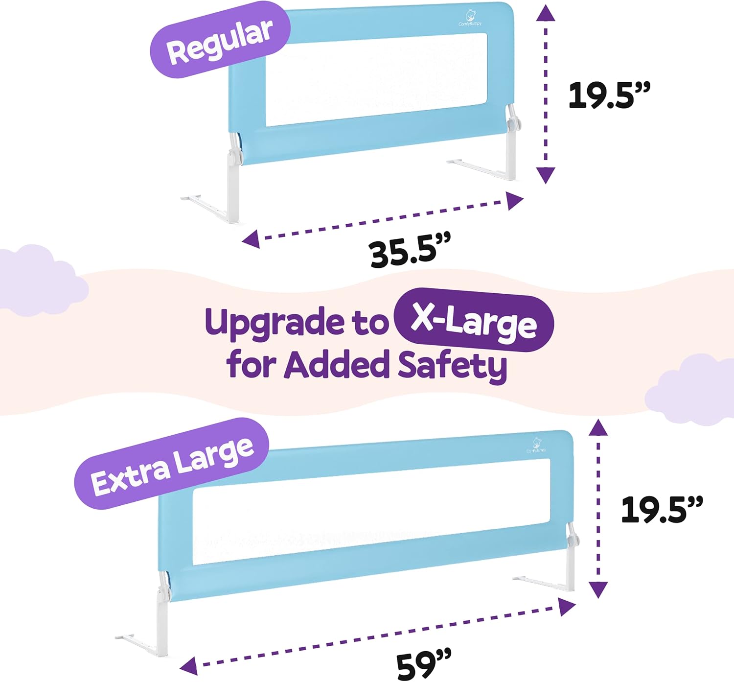 ComfyBumpy Bed Rail for Toddlers Bed Rails for Kids, Twin, Full, Queen & King Size Bed - Adjustable Toddler Bed Rail Guard - Swing Down Baby Bed Side Rail - Blue, Regular (35.5 x 19.5)5