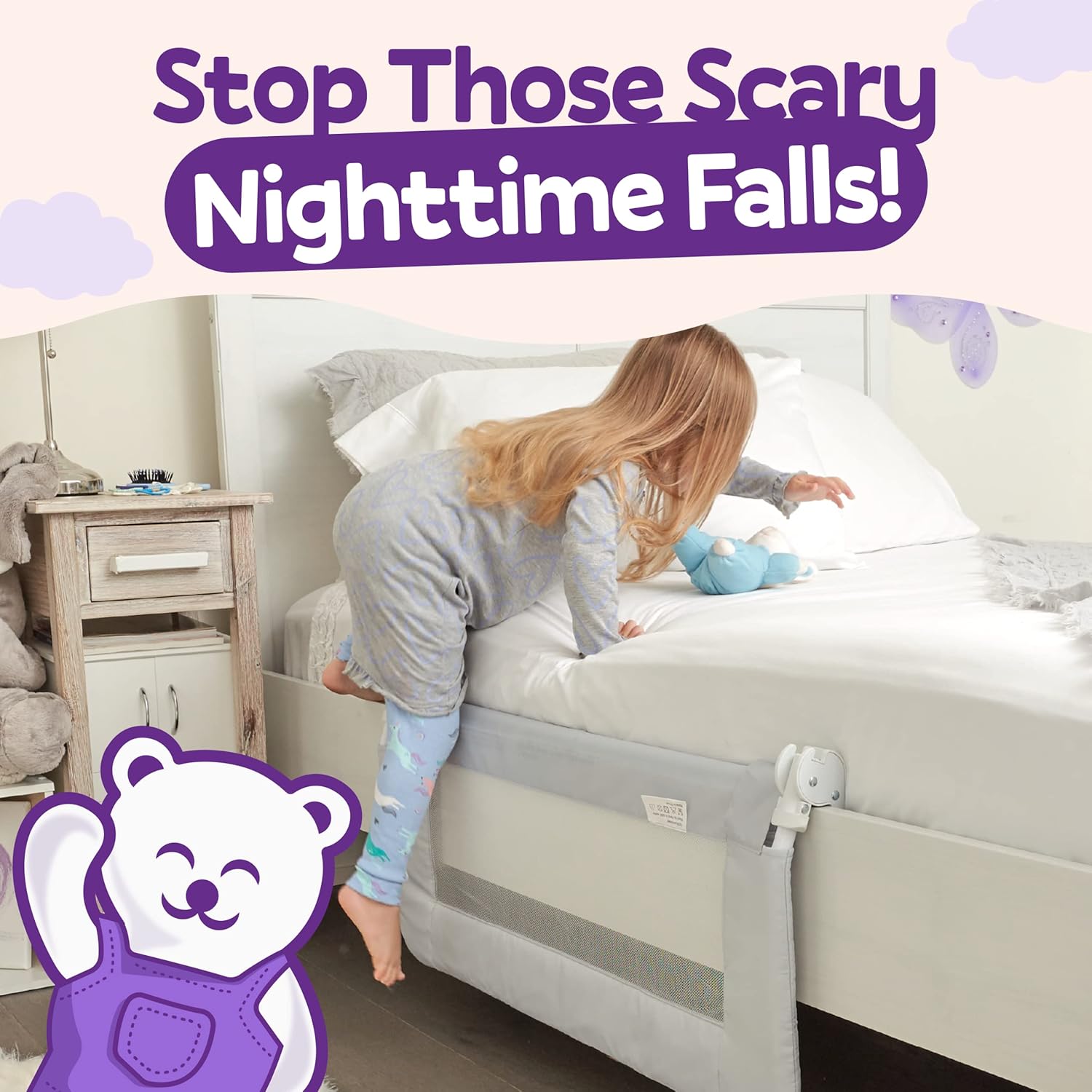 ComfyBumpy Toddler Bed Rail Guard Bed Rails for Kids, Twin, Full, Queen & King Size Bed - Adjustable Bed Rail for Toddlers - Swing Down Baby Bed Side Rail - Gray, Regular (35.5 x 19.5), Pack of 23