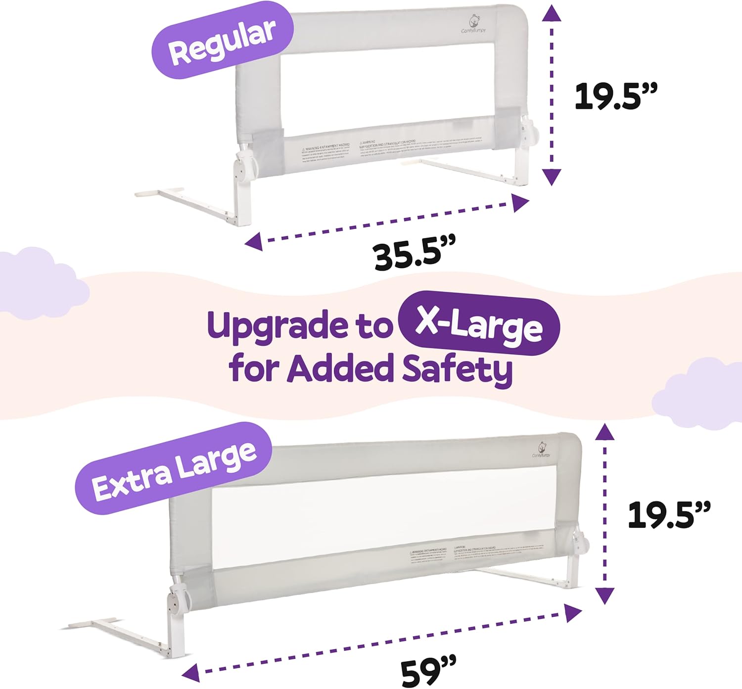 ComfyBumpy Toddler Bed Rail Guard Bed Rails for Kids, Twin, Full, Queen & King Size Bed - Adjustable Bed Rail for Toddlers - Swing Down Baby Bed Side Rail - Gray, Regular (35.5 x 19.5), Pack of 25