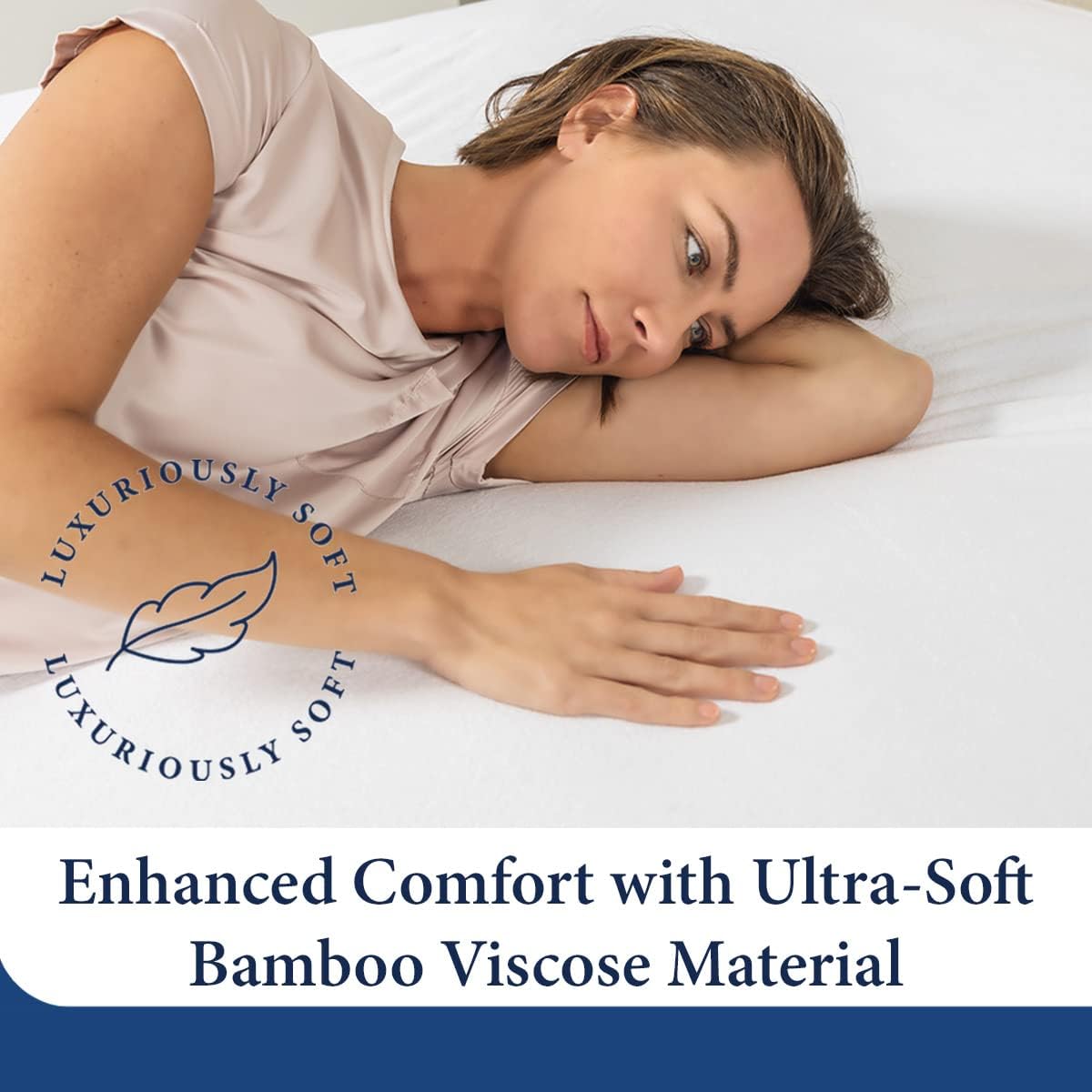 Cosy House Collection Luxury Mattress Protector - Blend of Rayon Derived from Bamboo - College Dorm Room Essentials - Ultra Soft Comfort, Stays Cool & Quiet - Premium Fitted Sheet Style (Twin XL)3