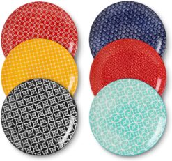 DOWAN 10.5" Dinner Plates Set of 6, Ceramic Salad Plates, Porcelain Plates Set for Kitchen, Parties, Pasta, Dishwasher & Microwave & Oven Safe, Colorful