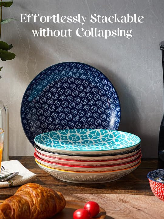 DOWAN 10.5 Dinner Plates Set of 6, Ceramic Salad Plates, Porcelain Plates Set for Kitchen, Parties, Pasta, Dishwasher & Microwave & Oven Safe, Colorful4