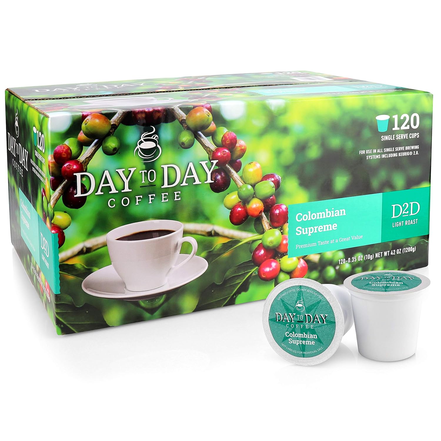 Day To Day 120-Count Colombian Supreme, Light Roast Single Serve Coffee Pods for K Cups Keurig Brewers (Colombian Supreme, 120 Count (Pack of 1)) Day To Day 120-Count Colombian Supreme, Light Roast Single Serve Coffee Pods for K Cups Keurig Brewers (Colombian Supreme, 120 Count (Pack of 1))