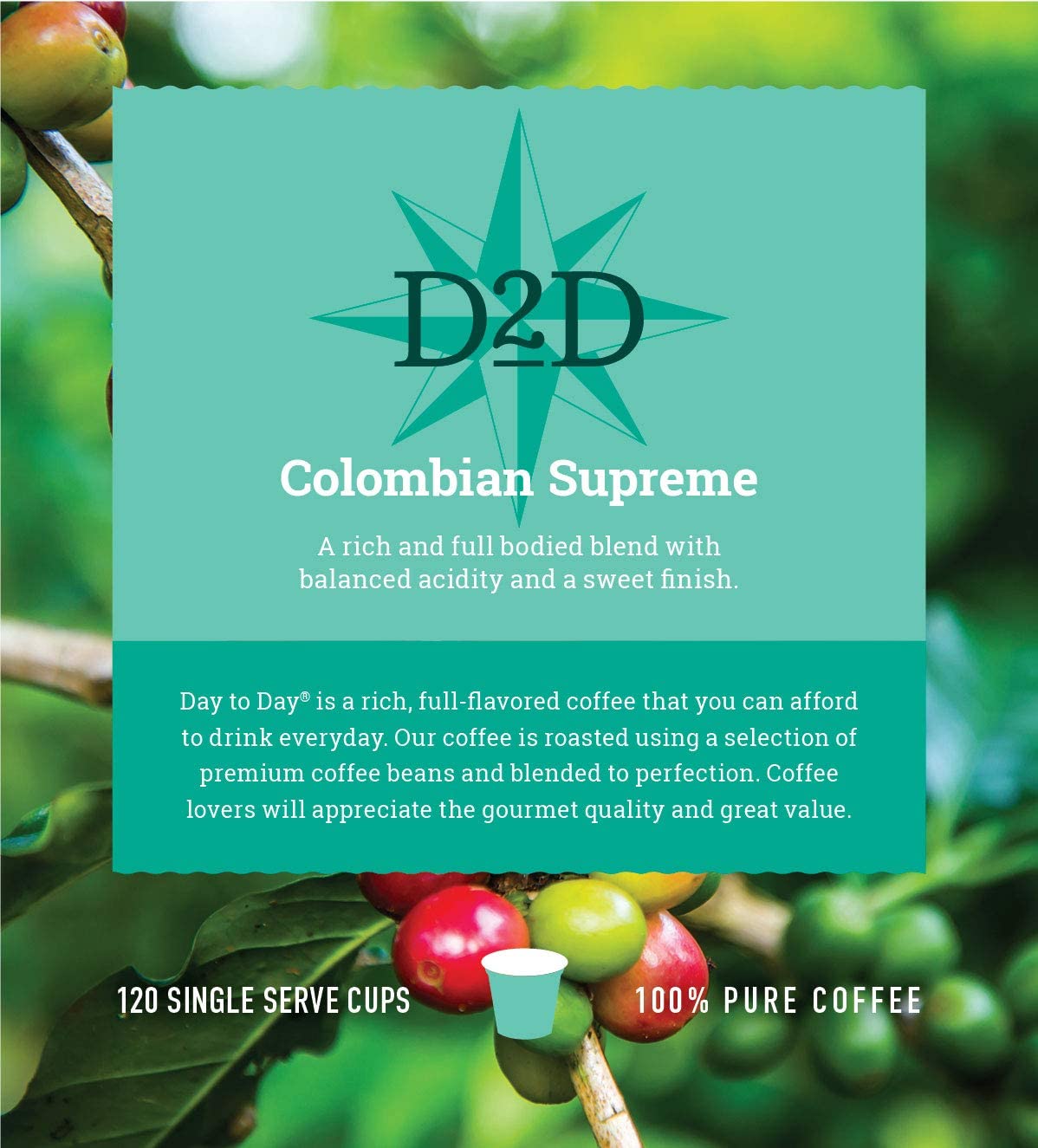 Day To Day 120-Count Colombian Supreme, Light Roast Single Serve Coffee Pods for K Cups Keurig Brewers (Colombian Supreme, 120 Count (Pack of 1))1