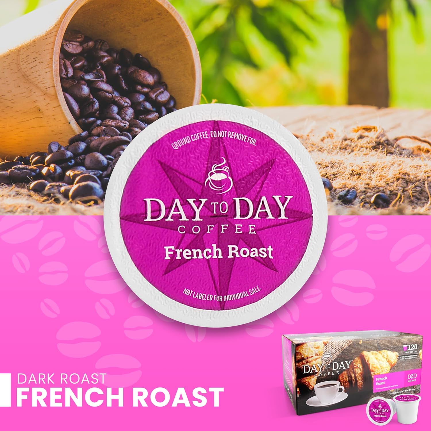 Day To Day 120-Count French Roast, Dark Roast Single Serve Coffee Pods for K Cups Keurig Brewers (French Roast, 120 Count (Pack of 1))8