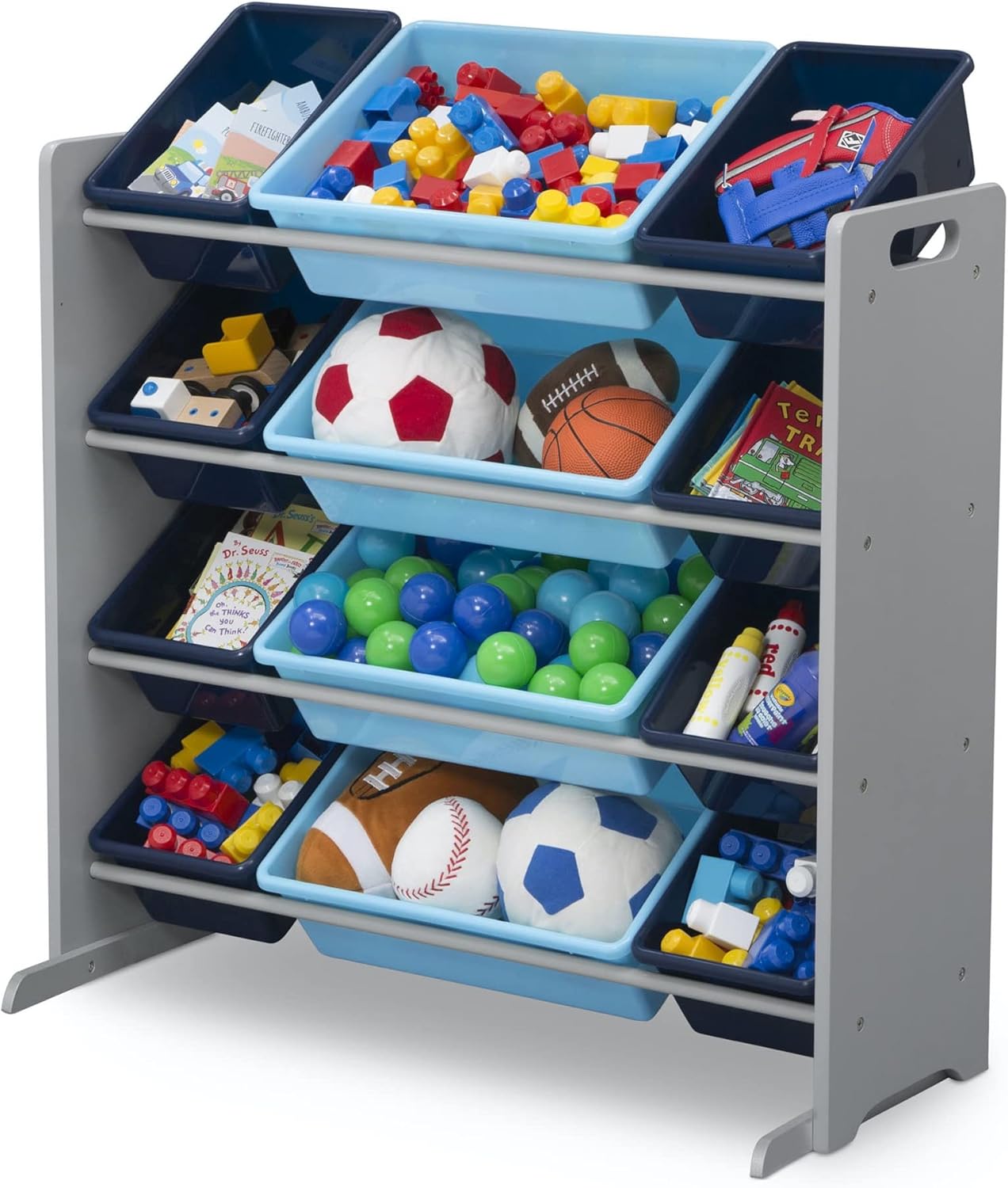 Delta Children Kids Toy Storage Organizer with 12 Plastic Bins - Greenguard Gold Certified, Grey Blue0