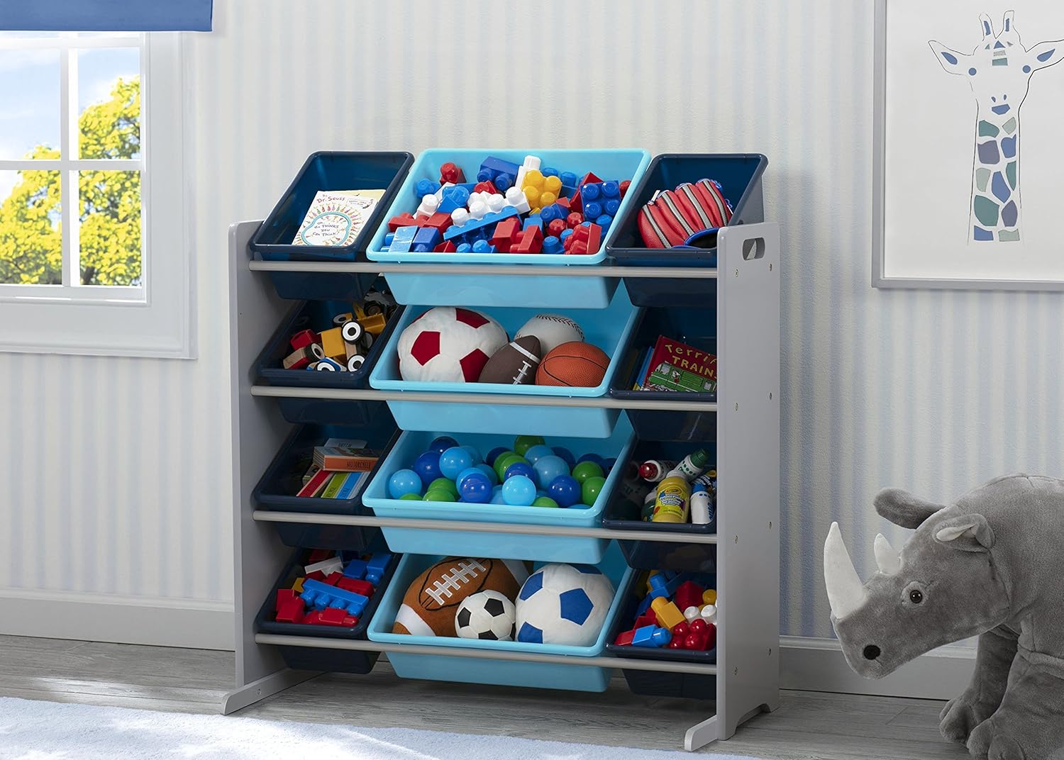 Delta Children Kids Toy Storage Organizer with 12 Plastic Bins - Greenguard Gold Certified, Grey Blue2