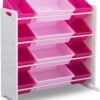 Delta Children Kids Toy Storage Organizer with 12 Plastic Bins - Greenguard Gold Certified, White/Pink