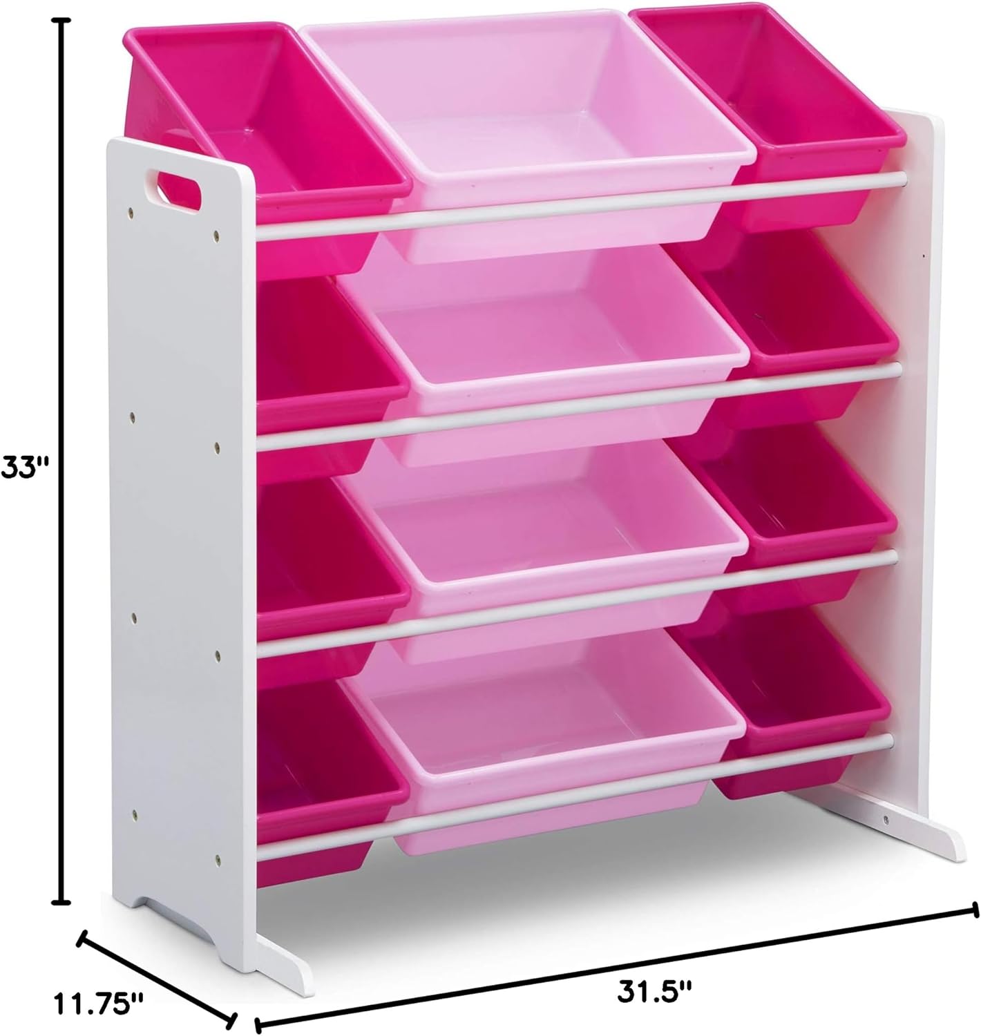 Delta Children Kids Toy Storage Organizer with 12 Plastic Bins - Greenguard Gold Certified, White Pink3