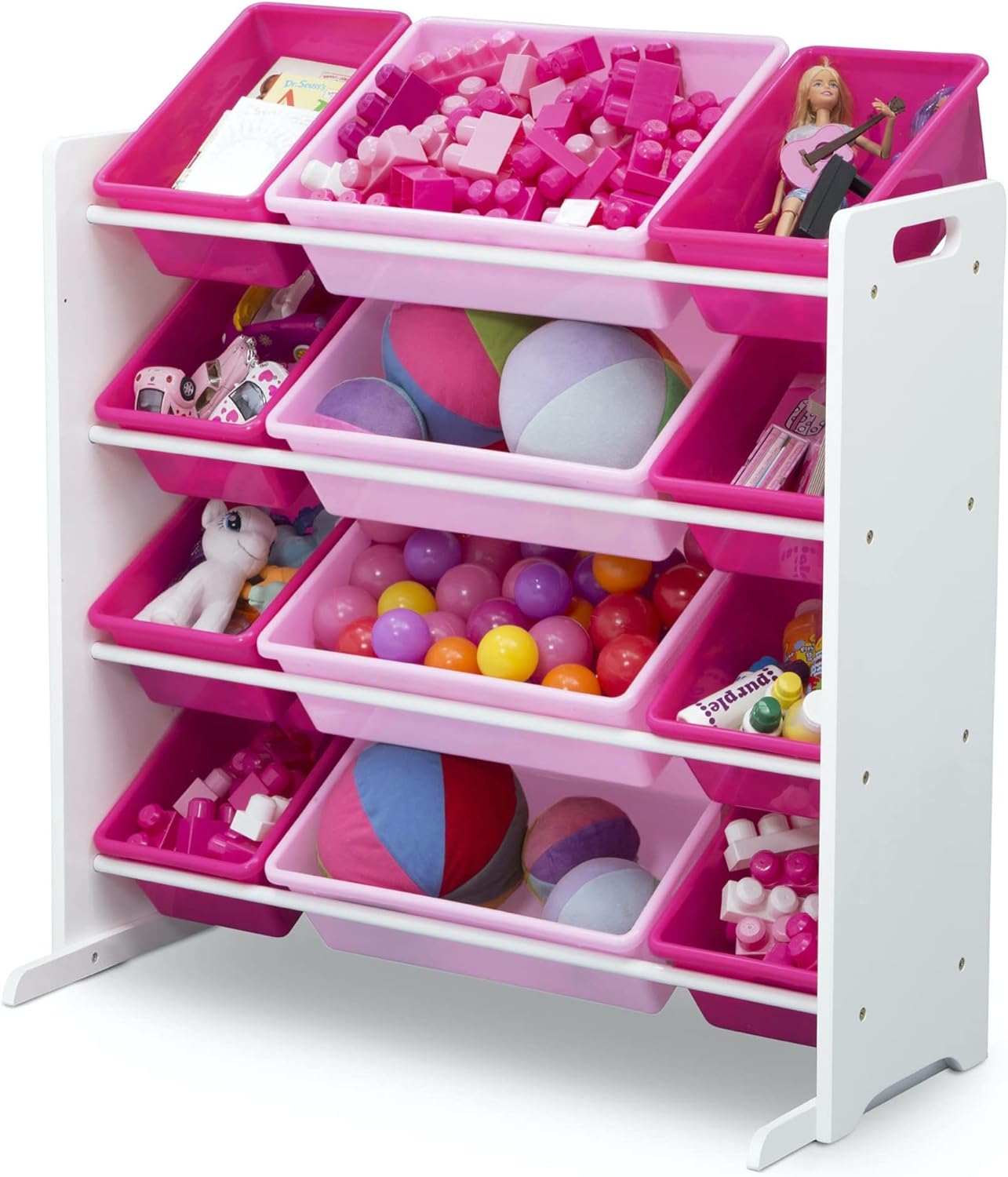 Delta Children Kids Toy Storage Organizer with 12 Plastic Bins - Greenguard Gold Certified, White Pink6
