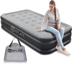 EZ INFLATE Double High Luxury Air Mattress with Built in Pump, Inflatable Mattress, Twin