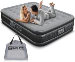 EZ INFLATE Double High Luxury Air Mattress with Built in Pump, Inflatable Mattress, Queen