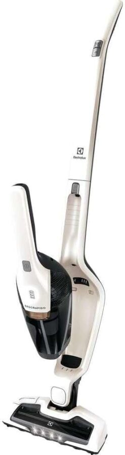 Electrolux Ergorapido Stick Cleaner Lightweight Cordless Vacuum with LED Nozzle Lights and Turbo Battery Power, for Carpets and Hard Floors, in, Satin White