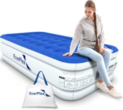 EnerPlex Air Mattress with Built-in Pump - Double Height Inflatable Mattress for Camping, Home & Portable Travel - Durable Blow Up Bed with Dual Pump - Easy to Inflate/Quick Set UP, 18 Inch