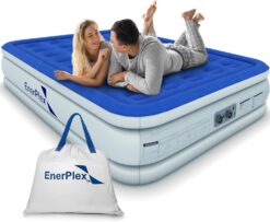 EnerPlex Air Mattress with Built-in Pump - Double Height Inflatable Mattress for Camping, Home & Portable Travel - Durable Blow Up Bed with Dual Pump - Easy to Inflate/Quick Set UP, Queen 13 Inch