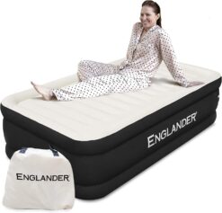 Englander Air Mattress w/Built in Pump - Luxury Double High Inflatable Bed for Home, Travel & Camping - Premium Blow Up Bed for Kids & Adults