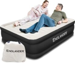 Englander Air Mattress w/Built in Pump - Luxury Double High Inflatable Bed for Home, Travel & Camping - Premium Blow Up Bed for Kids & Adults, Queen