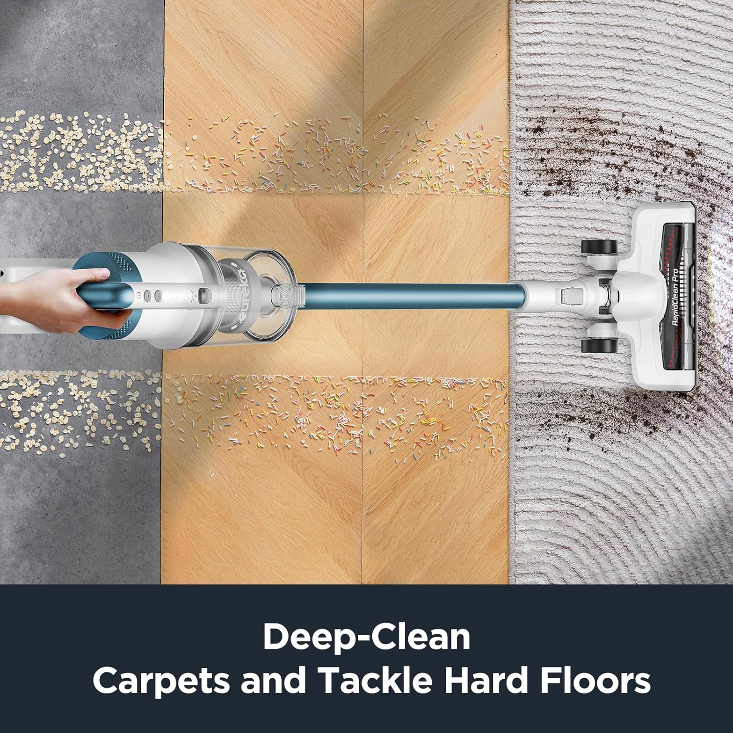 Eureka RapidClean Pro Cordless Cleaner for Hard Floors Lightweight Vacuum LED Headlights, Convenient Stick and Handheld Vac, Blue, NEC280TL2