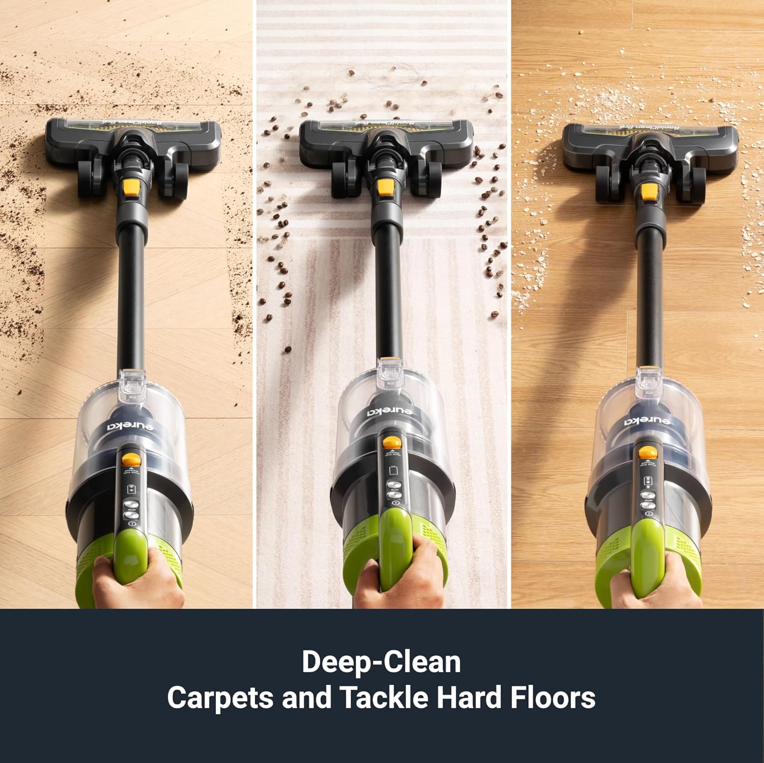Eureka RapidClean Pro Cordless Cleaner for Hard Floors Lightweight Vacuum LED Headlights, Convenient Stick and Handheld Vac, Green, NEC285GR3
