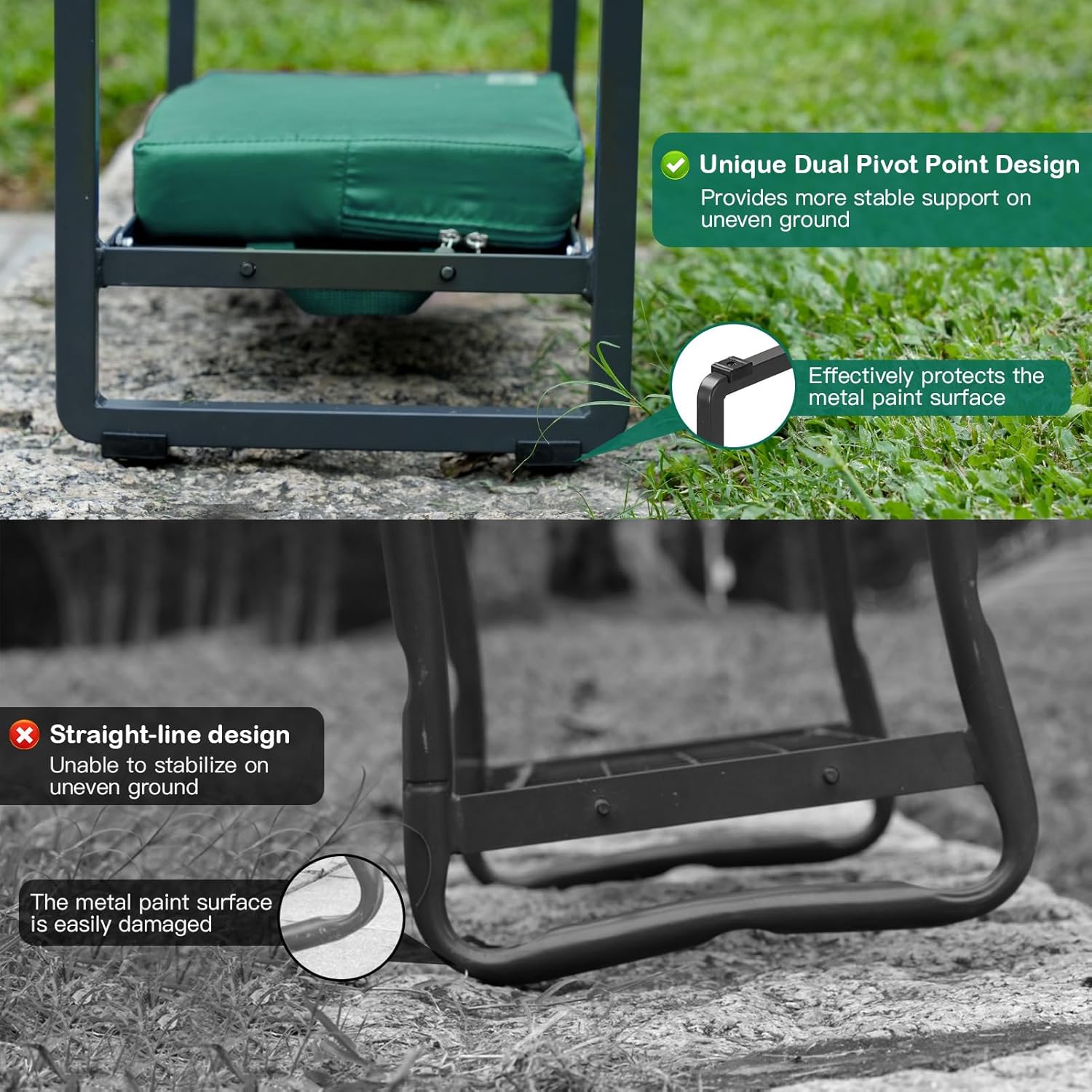 Foldable Garden Kneeler and Seat - 350 Lbs Heavy Duty Gardening Stool with Large Tool Bag, Thicker Wider Softer Kneeling Pad, Portable Garden Bench Gardening Gifts for Women, Seniors - Green0