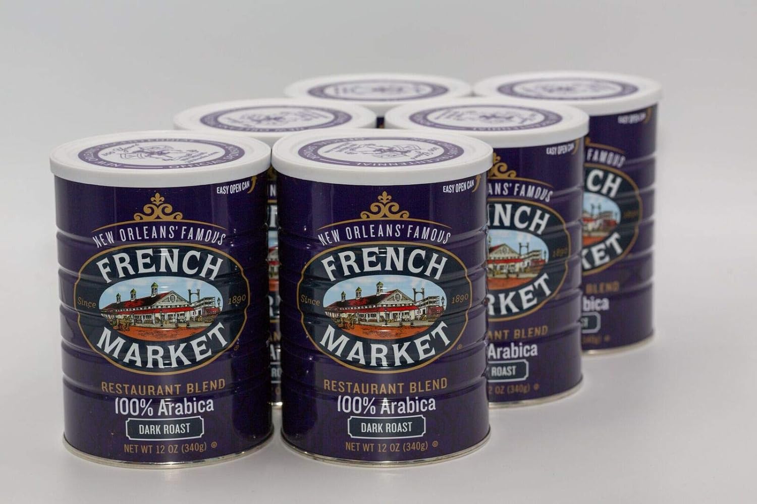 French Market Coffee & Chicory Restaurant Blend Dark Roast Ground Coffee, 12oz Can (Pack of 6)1