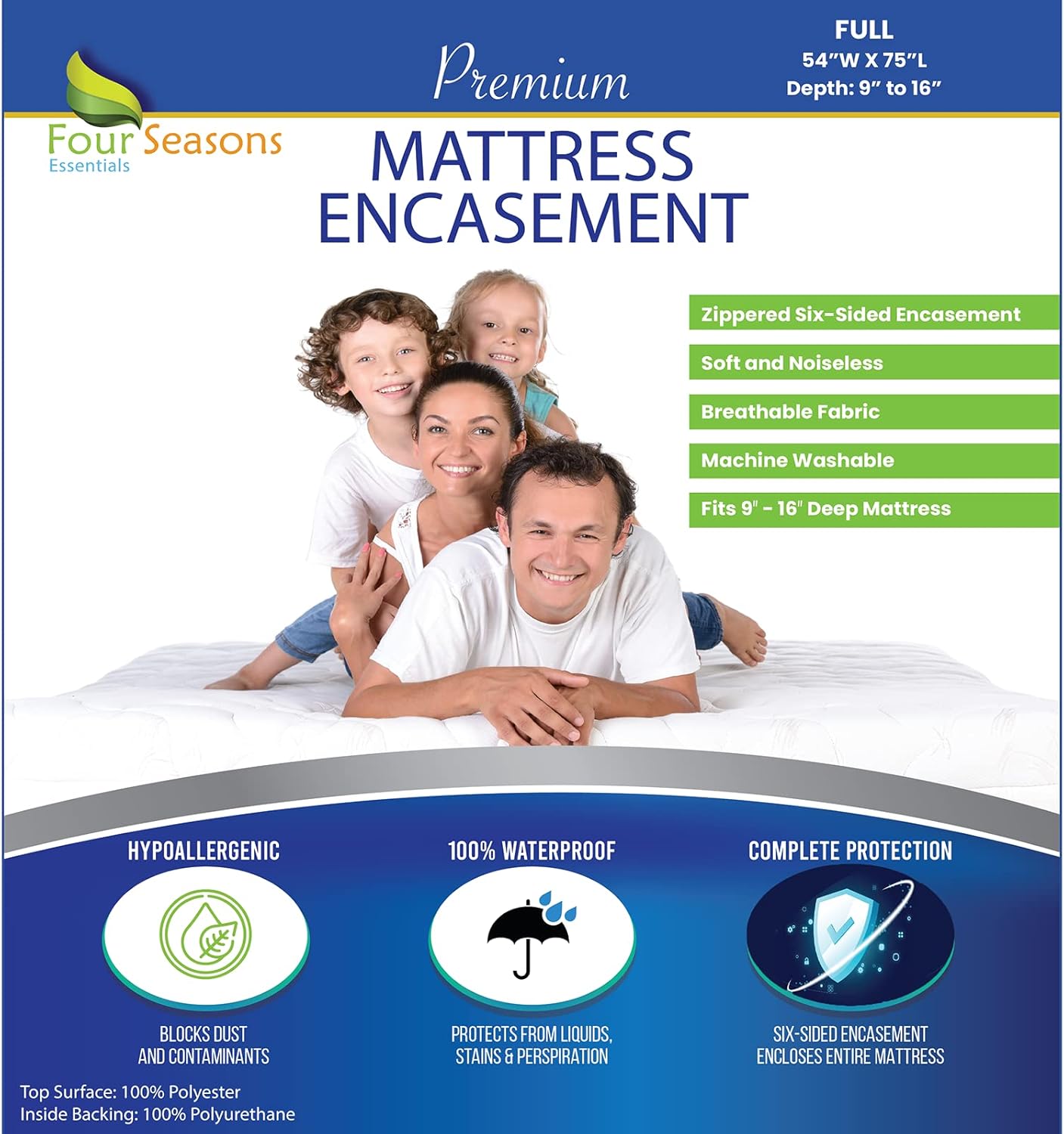 Full Size Mattress Protector Bedbug Waterproof Zippered Cover Hypoallergenic Premium Quality Encasement White Full Size Mattress Protector Bedbug Waterproof Zippered Cover Hypoallergenic Premium Quality Encasement White