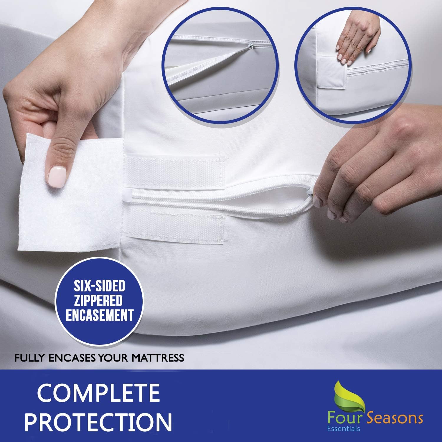 Full Size Mattress Protector Bedbug Waterproof Zippered Cover Hypoallergenic Premium Quality Encasement White2