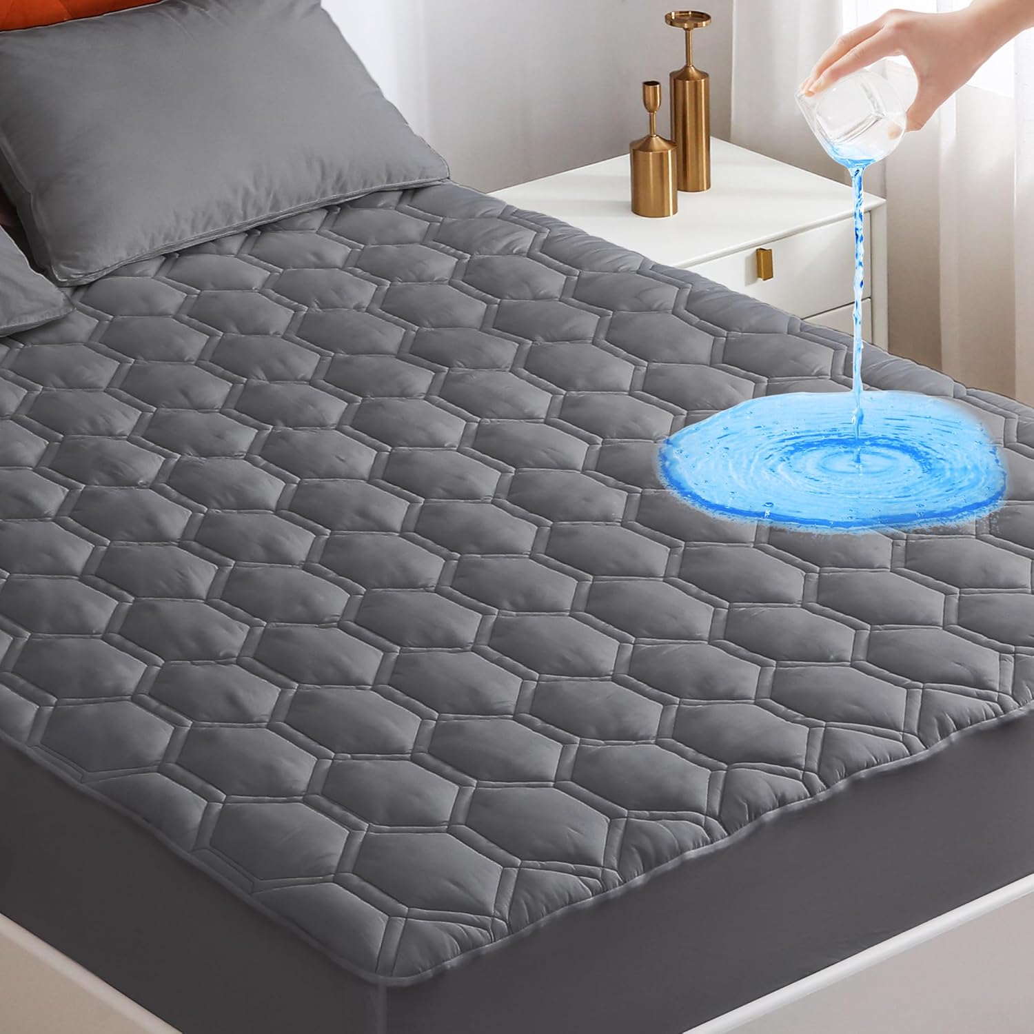 Full Size Mattress Protector, Cooling Waterproof Full Size Mattress Pad Cover, 3D Air Soft Full Size Mattress Cover for 6-16 Inches Mattress, Grey, Honeycomb-Grey Full Size Mattress Protector, Cooling Waterproof Full Size Mattress Pad Cover, 3D Air Soft Full Size Mattress Cover for 6-16 Inches Mattress, Grey, Honeycomb-Grey