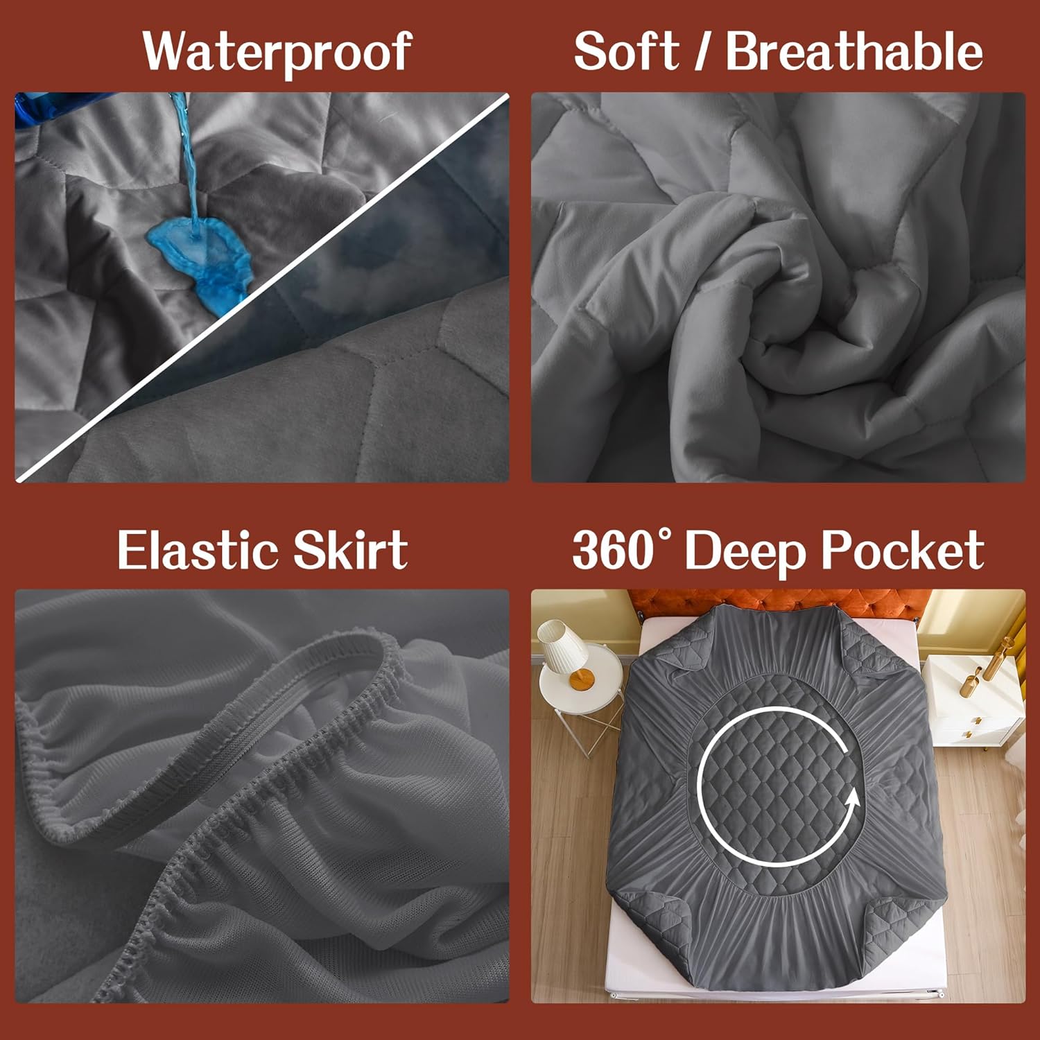 Full Size Mattress Protector, Cooling Waterproof Full Size Mattress Pad Cover, 3D Air Soft Full Size Mattress Cover for 6-16 Inches Mattress, Grey2