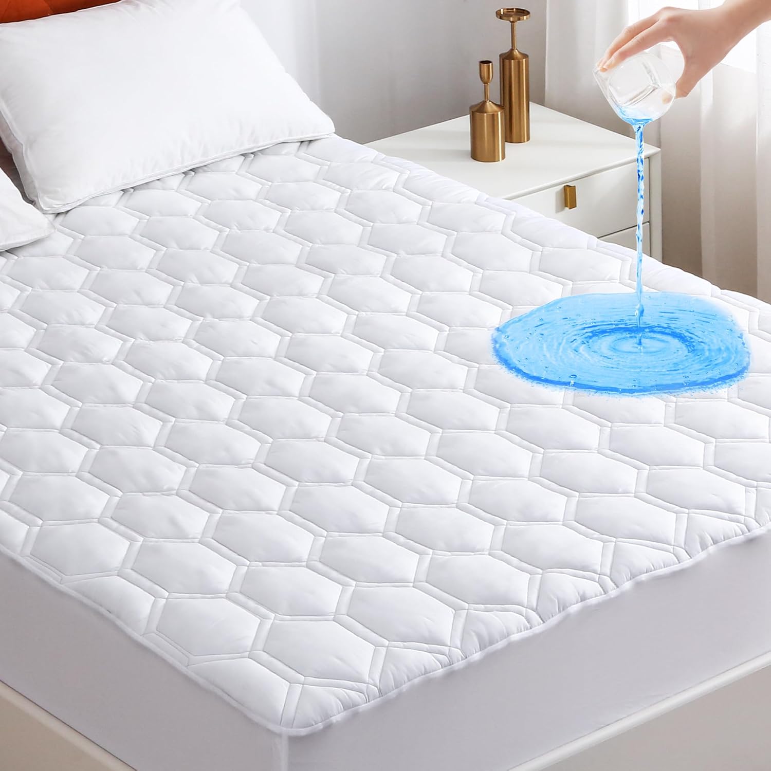 Full Size Mattress Protector, Cooling Waterproof Full Size Mattress Pad Cover, 3D Air Soft Full Size Mattress Cover for 6-16 Inches Mattress, White, Honeycomb Full Size Mattress Protector, Cooling Waterproof Full Size Mattress Pad Cover, 3D Air Soft Full Size Mattress Cover for 6-16 Inches Mattress, White