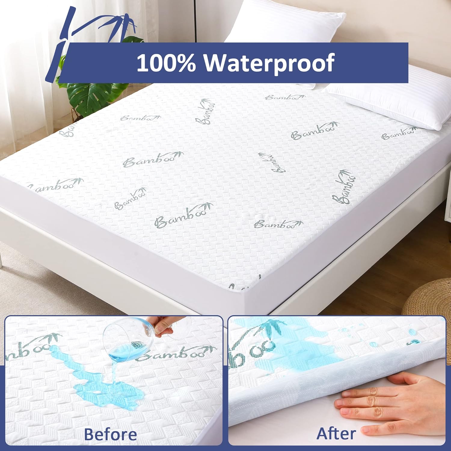 Full Size Mattress Protector, Cooling Waterproof Viscose Made from Bamboo Full Size Mattress Pad Cover, 3D Air Soft Full Size Mattress Cover for 6-16 Inches Mattress3