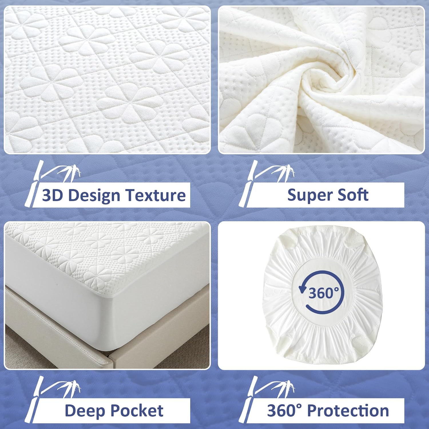 Full Size Waterproof Mattress Protector, Cooling Bamboo Viscose Mattress Pad Cover for Full Size Bed, Super Soft Full Size Mattress Cover for 6-16 inches Mattress, White6