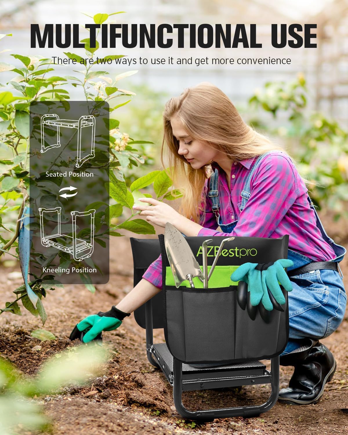 Garden Kneeler and Seat Heavy Duty, Foldable Gardening Stool - 2024 Upgraded Widened to 10 Stable Wear-Resistant Prevent Knee and Back Pain, Beautiful Logo high-end 2 Large Tool Bags Gift for Men3