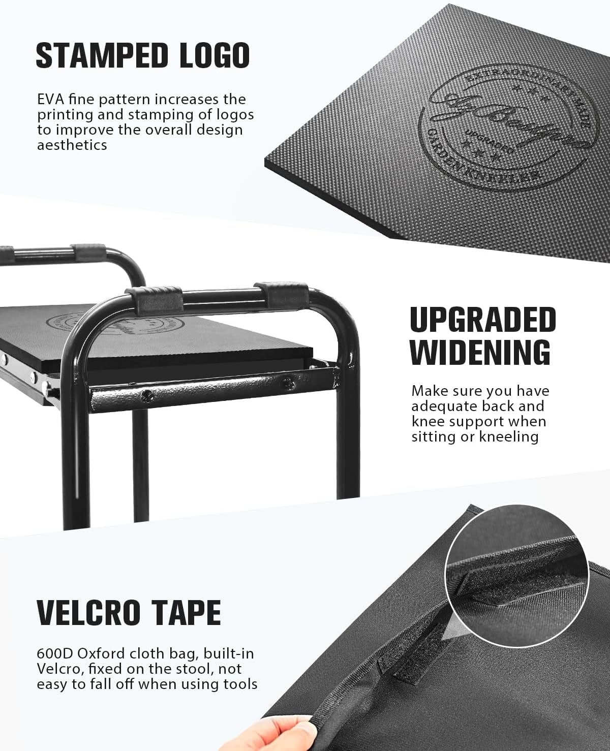 Garden Kneeler and Seat Heavy Duty, Foldable Gardening Stool - 2024 Upgraded Widened to 10 Stable Wear-Resistant Prevent Knee and Back Pain, Beautiful Logo high-end 2 Large Tool Bags Gift for Men5