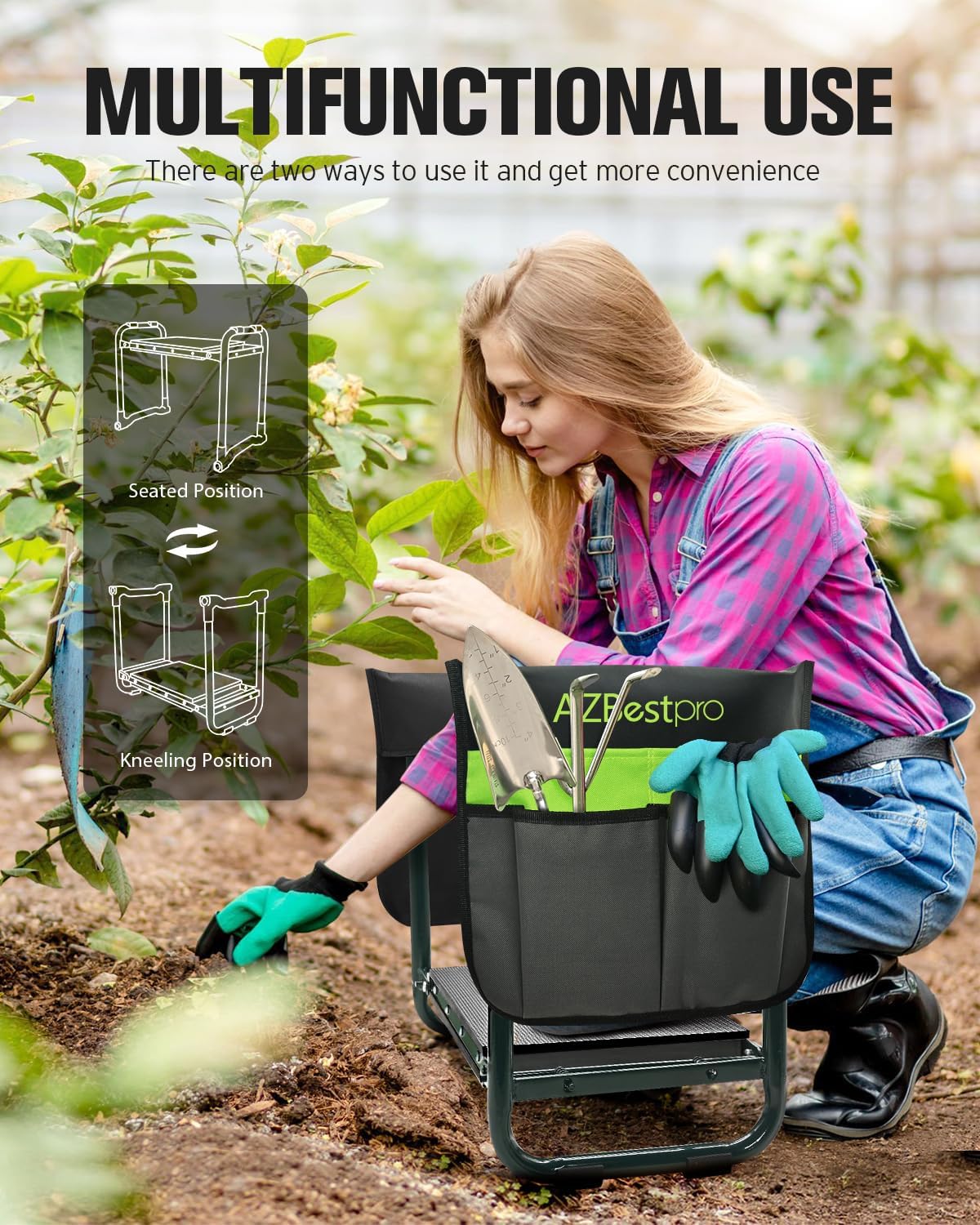 Garden Kneeler and Seat Heavy Duty, Foldable Gardening Stool - 2024 Upgraded Widened to 10 Stable Wear-resistant Prevent Knee and Back Pain, Beautiful Logo high-end 2 Large Tool Bags Gift for Women4