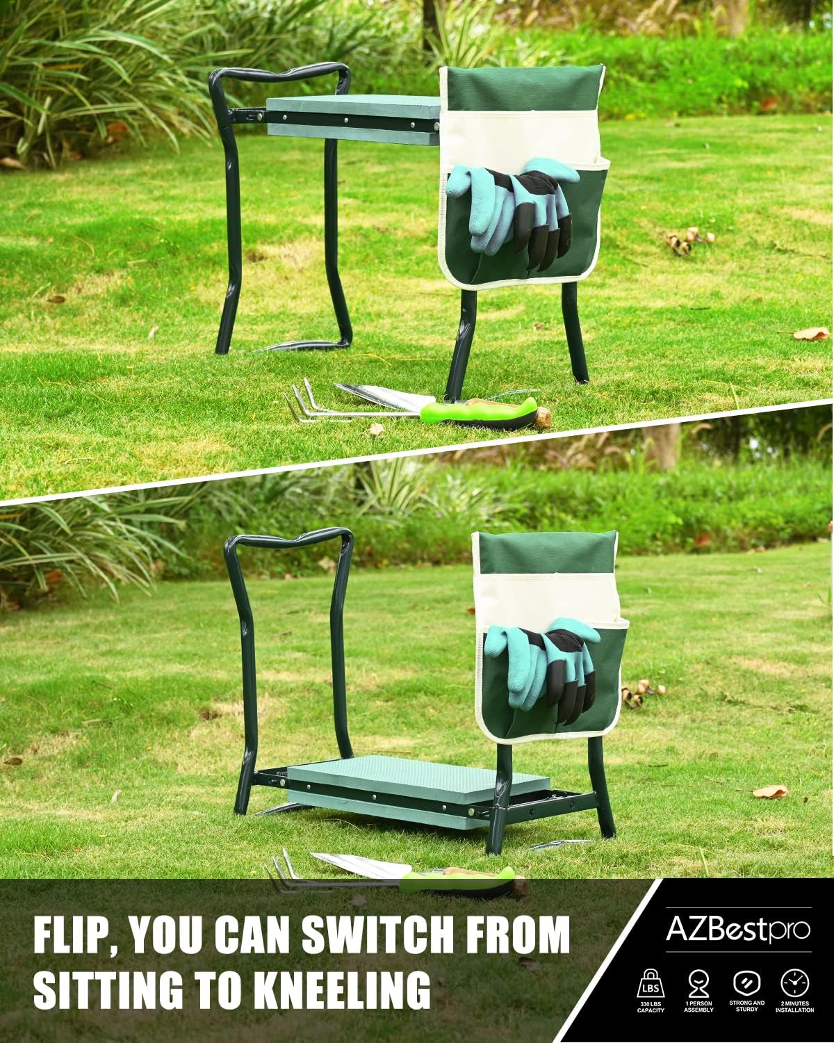 Garden Stool and Kneeler,Foldable Gardening Bench with Tool Bag Pouch EVA and Garden Gloves,Garden Kneeler and Seat Gardening Gift for Women Men6