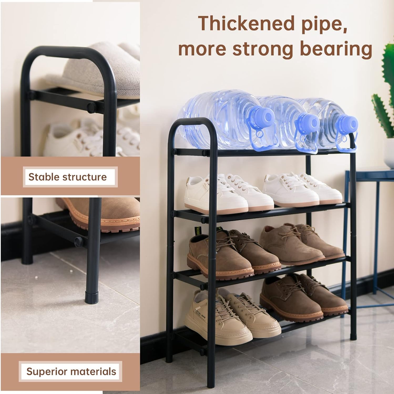 Gonfoam 4-Tier Expandable Shoe Rack,Adjustable Shoe Shelf Storage Organizer Heavy Duty Metal Free Standing Shoe Rack for Entryway Closet Doorway (Black)7