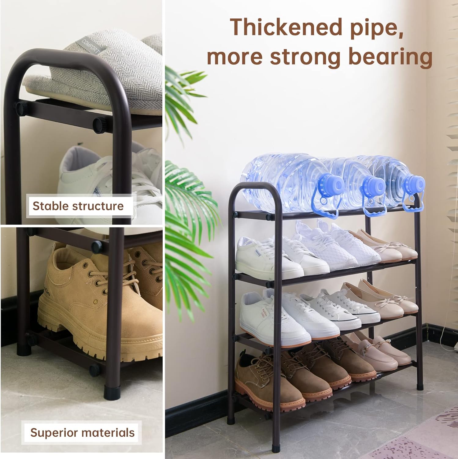 Gonfoam 4-Tier Expandable Shoe Rack,Adjustable Shoe Shelf Storage Organizer Heavy Duty Metal Free Standing Shoe Rack for Entryway Closet Doorway (Bronze)7