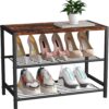 HOMEFORT 3-Tier Shoe Rack, Shoe Storage Shelf, Industrial Shoe Tower, Narrow Shoe Organizer for Closet Entryway, Small Shoe Rack Table with Durable Metal Shelves, Rustic Brown