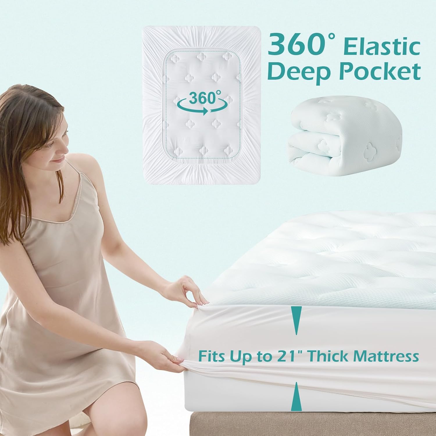 Hansleep Memory Foam Mattress Topper Full, Gel Mattress Topper Full Size with Deep Pocket, Breathable Pillow Top Mattress Pad Cover for Double Bed, 54x75 Inches, White6