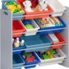 Honey-Can-Do Kids Toy Storage Organizer with 12 Plastic Bins, Grey SRT-06475 Grey