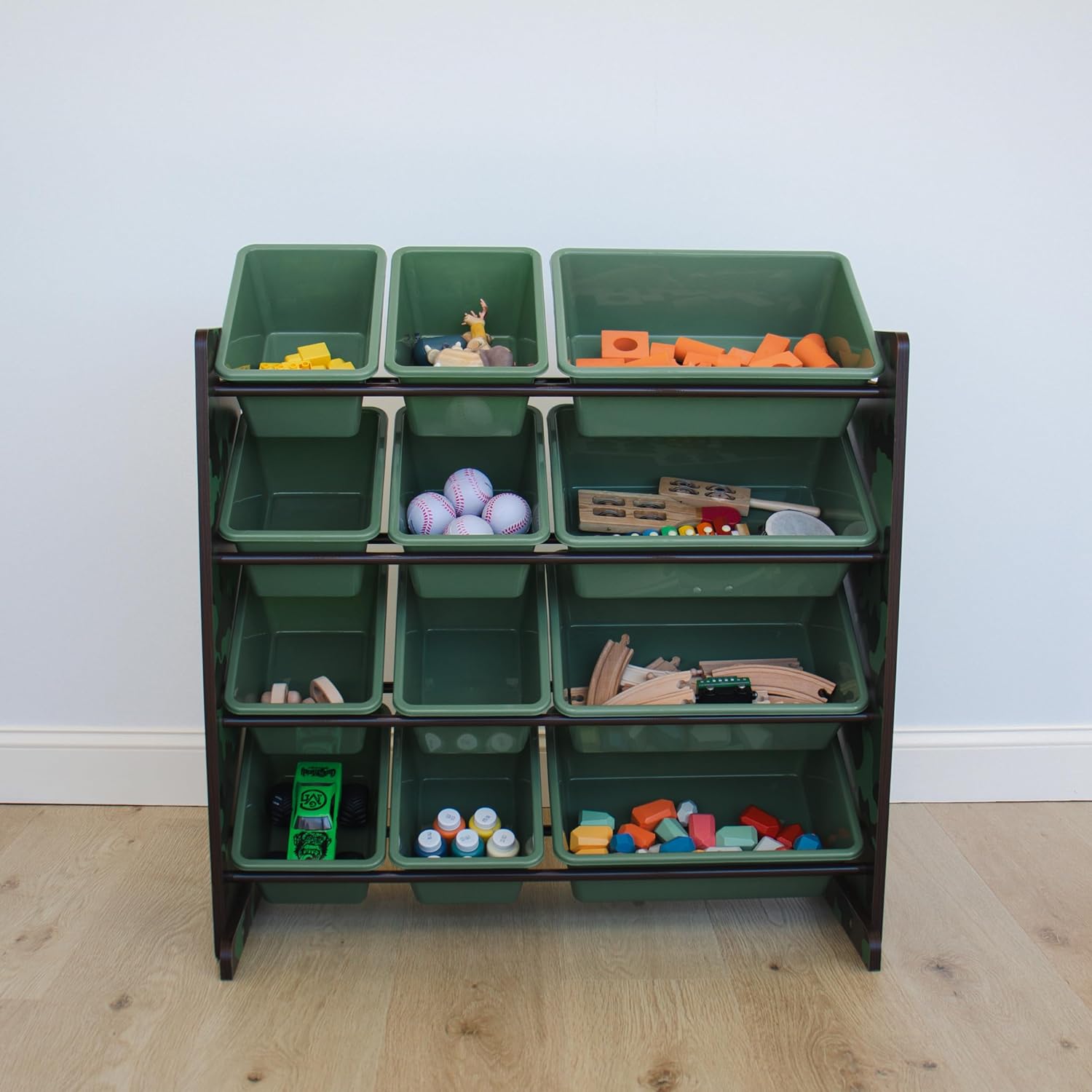 Humble Crew, Army Green Camo Hunter Toy Organizer with 12 Plastic Storage Bins1