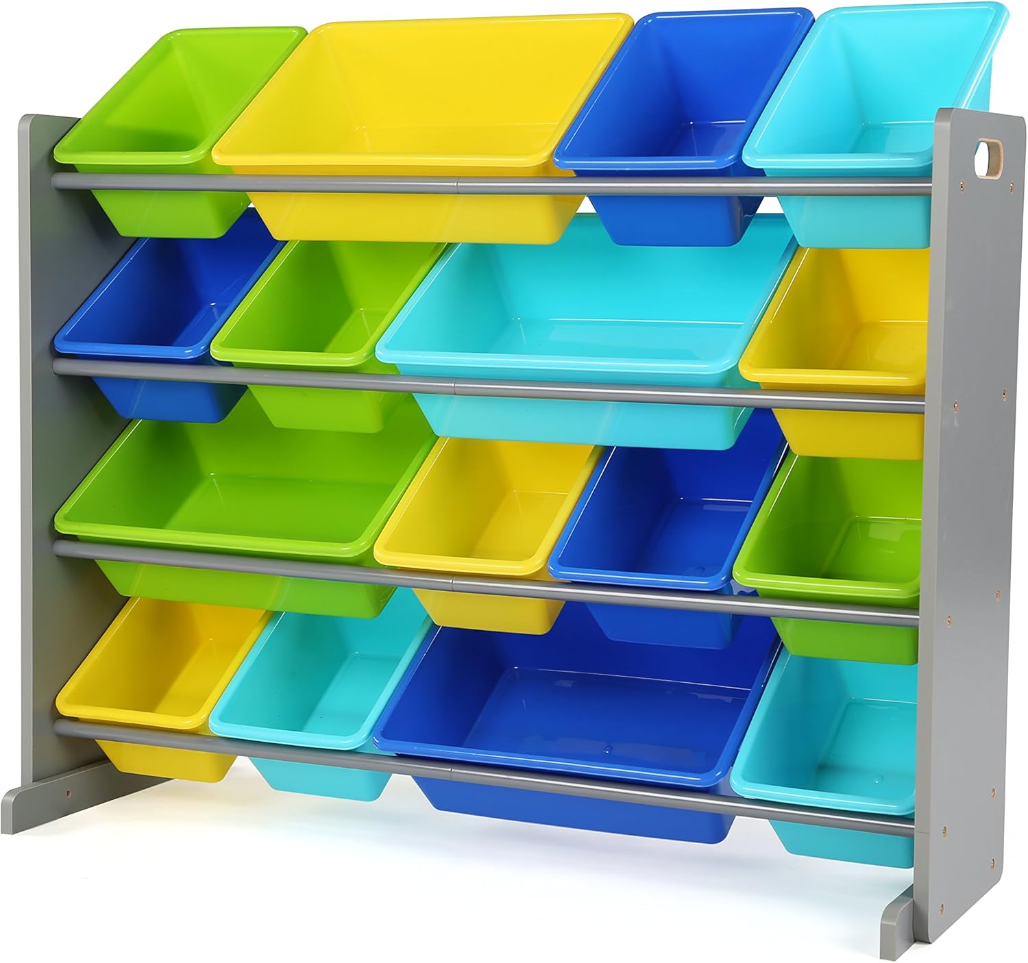 Humble Crew Extra-Large Toy Organizer, 16 Storage Bins, Grey Blue Green Yellow,15.5 D x 42 W x 35 H Humble Crew Extra-Large Toy Organizer, 16 Storage Bins, Grey/Blue/Green/Yellow,15.5"D x 42"W x 35"H