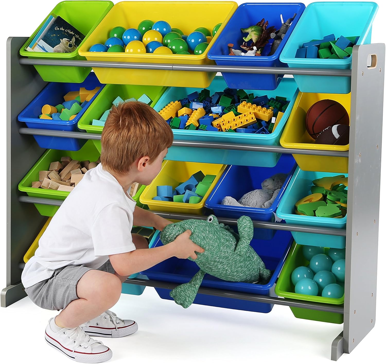 Humble Crew Extra-Large Toy Organizer, 16 Storage Bins, Grey Blue Green Yellow,15.5 D x 42 W x 35 H4