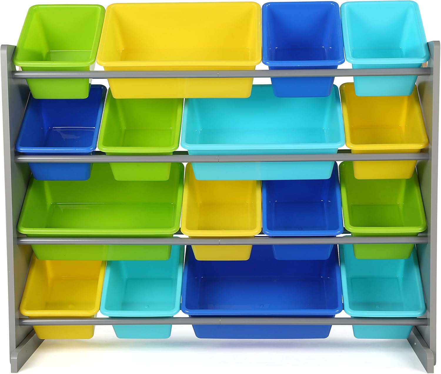 Humble Crew Extra-Large Toy Organizer, 16 Storage Bins, Grey Blue Green Yellow,15.5 D x 42 W x 35 H8