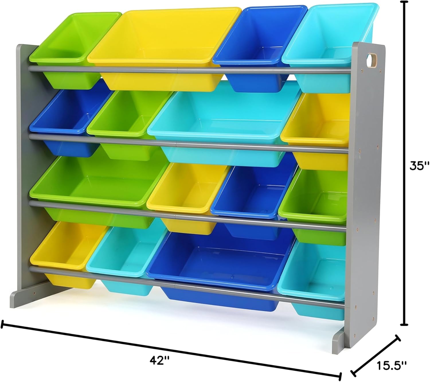 Humble Crew Extra-Large Toy Organizer, 16 Storage Bins, Grey Blue Green Yellow,15.5 D x 42 W x 35 H9