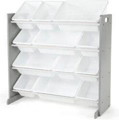 Humble Crew, Grey/White Kids Toy Organizer with 12 Storage Bins, Toddler