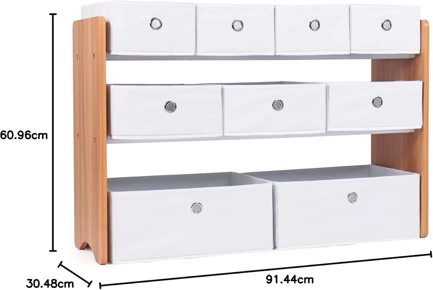 Humble Crew Kids Toy Organizer with 9 Collapsible Fabric Storage, Natural Wood and White Bins1