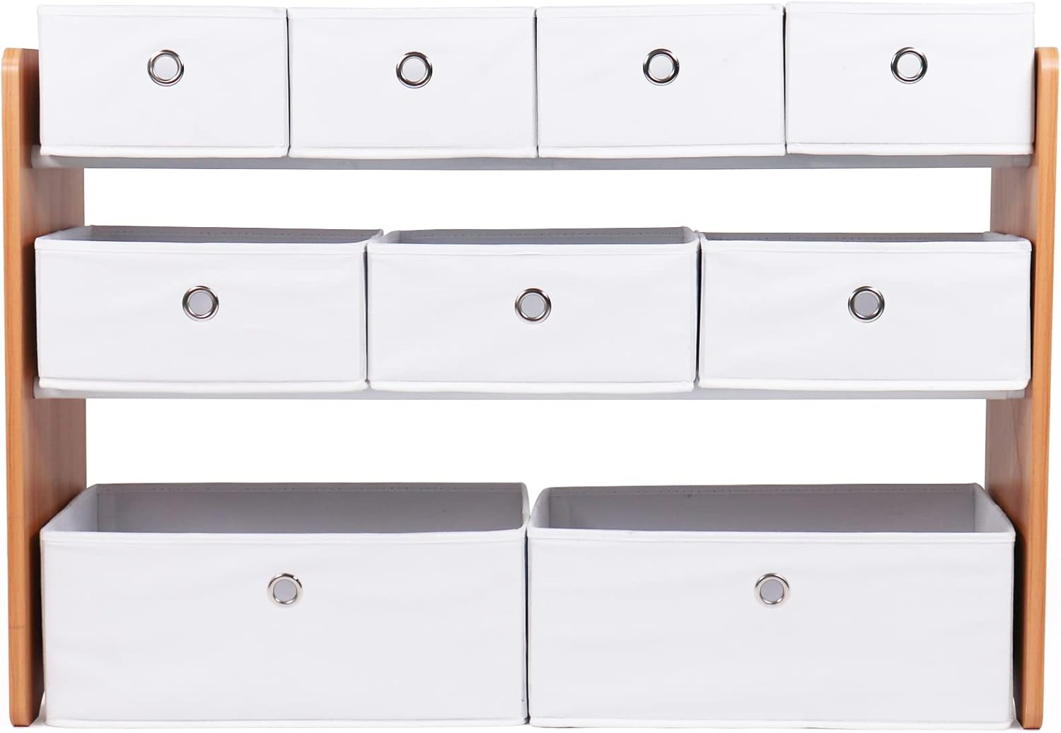 Humble Crew Kids Toy Organizer with 9 Collapsible Fabric Storage, Natural Wood and White Bins7